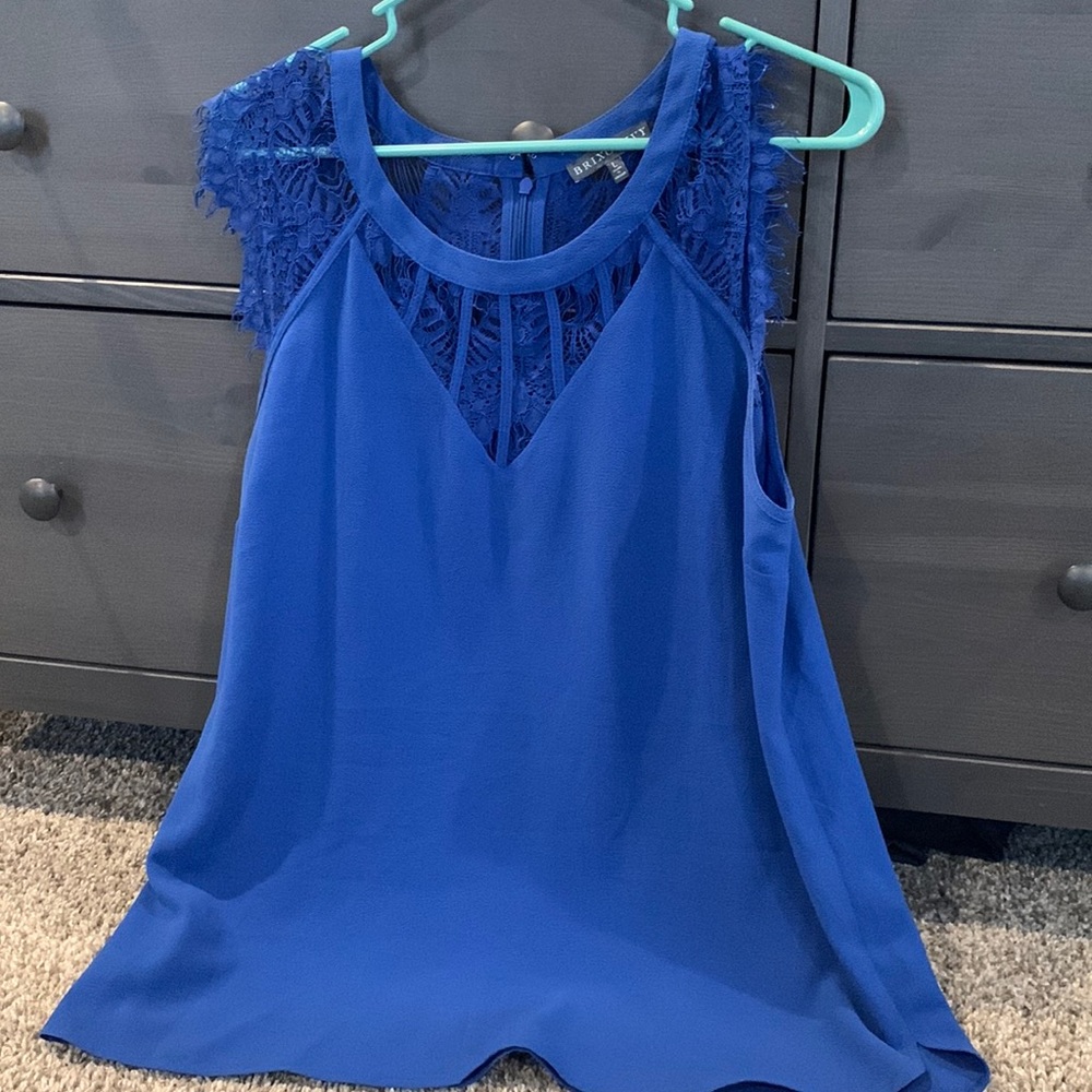 - Brixton Ivy blue blouse with lace detail